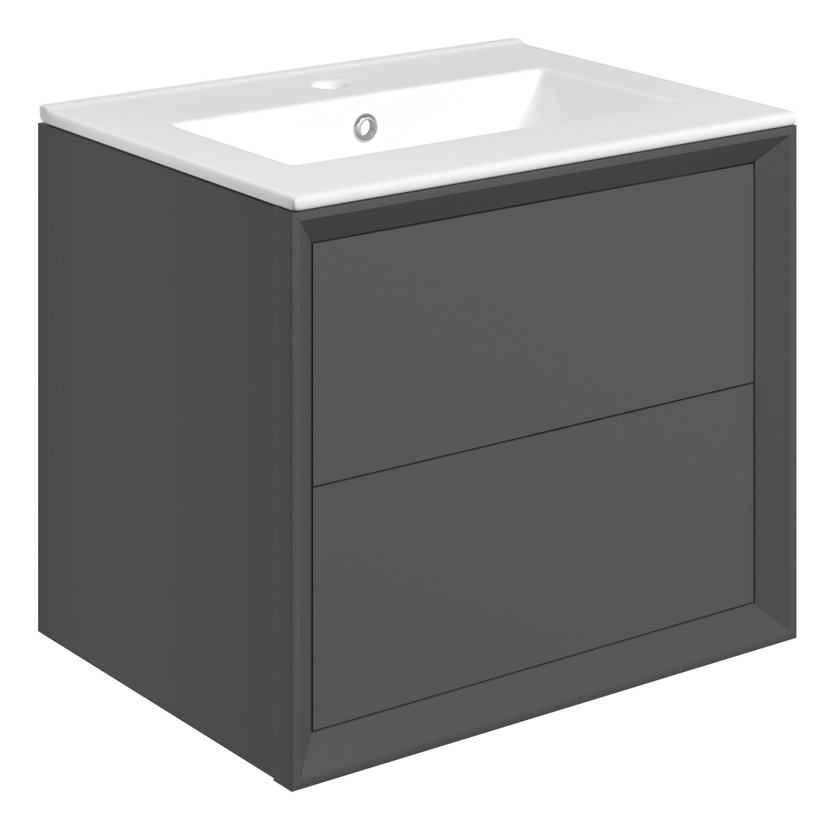 Press 610mm Wall Hung 2 Drawer Basin Unit & 1TH Thin Edge Basin - Matt Clay