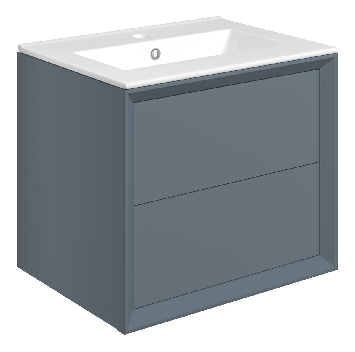 Press 610mm Wall Hung 2 Drawer Basin Unit & 1TH Thin Edge Basin - Matt Storm Blue