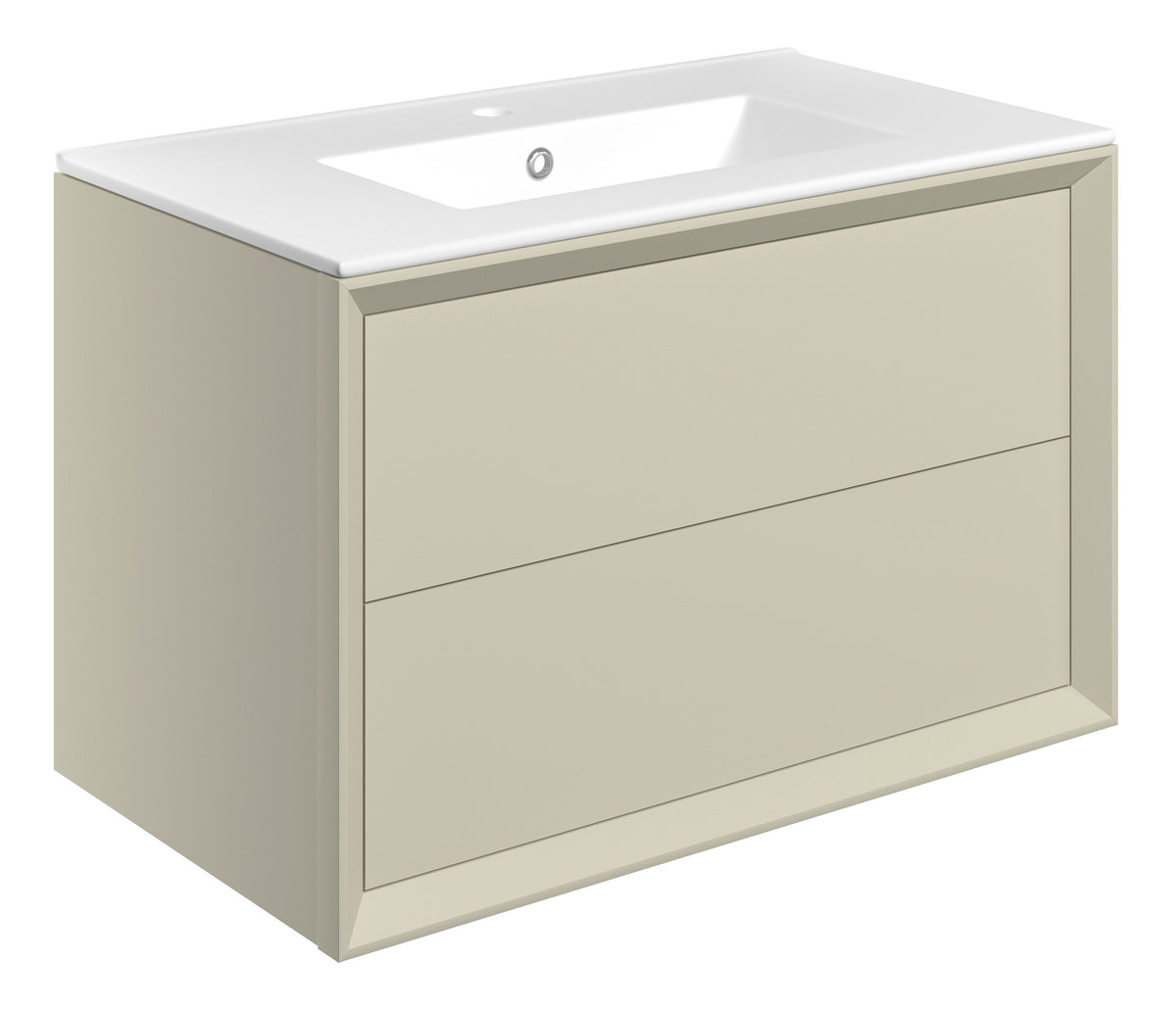 Press 810mm Wall Hung 2 Drawer Basin Unit & 1TH Thin Edge Basin - Matt Cotton