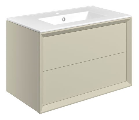Press 810mm Wall Hung 2 Drawer Basin Unit & 1TH Thin Edge Basin - Matt Cotton