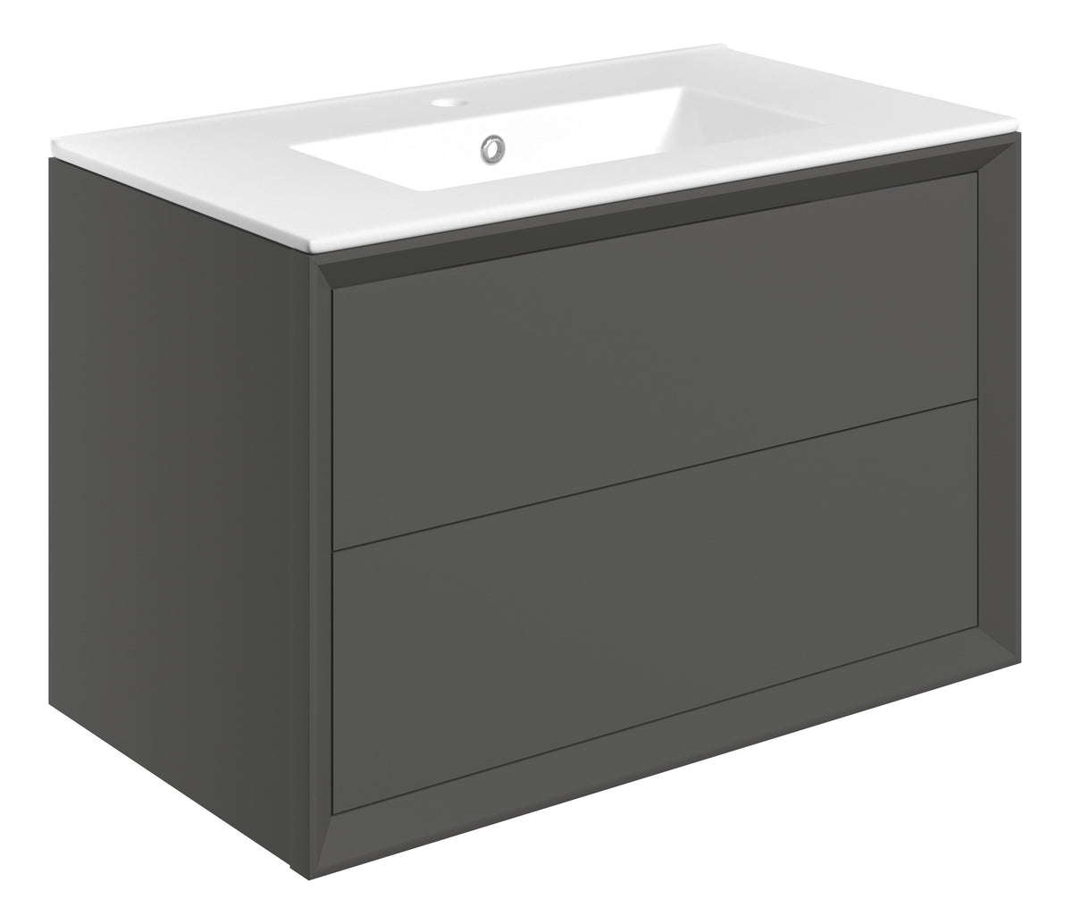 Press 810mm Wall Hung 2 Drawer Basin Unit & 1TH Thin Edge Basin - Matt Clay