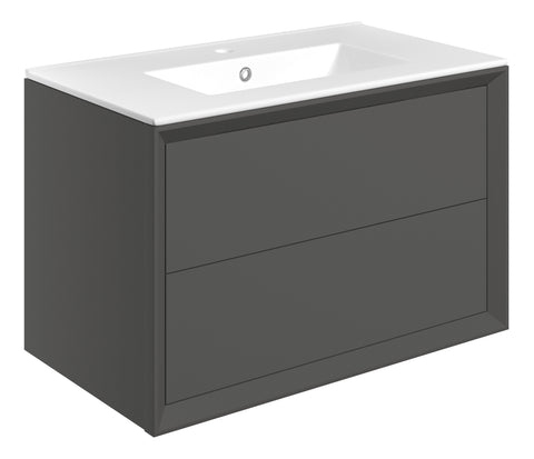 Press 810mm Wall Hung 2 Drawer Basin Unit & 1TH Thin Edge Basin - Matt Clay