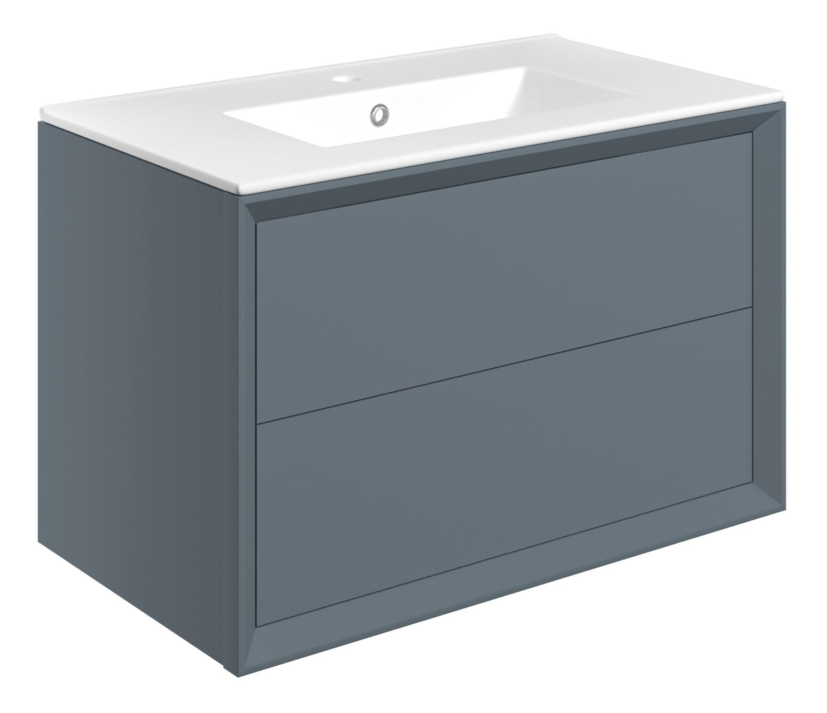 Press 810mm Wall Hung 2 Drawer Basin Unit & 1TH Thin Edge Basin - Matt Storm Blue