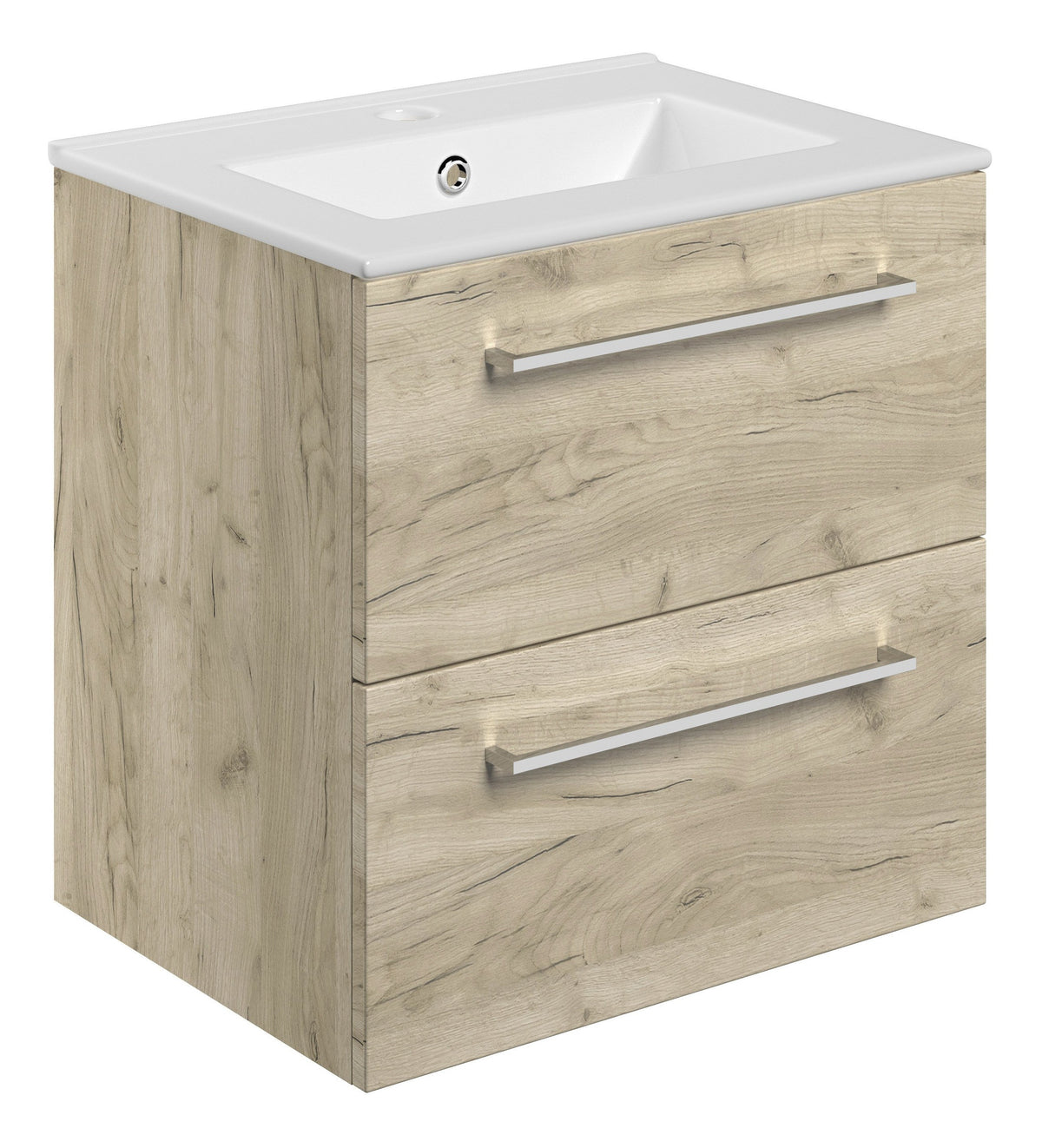 Volga 510mm Wall Hung 2 Drawer Basin Unit & 1TH Thin Edge Basin - Oak