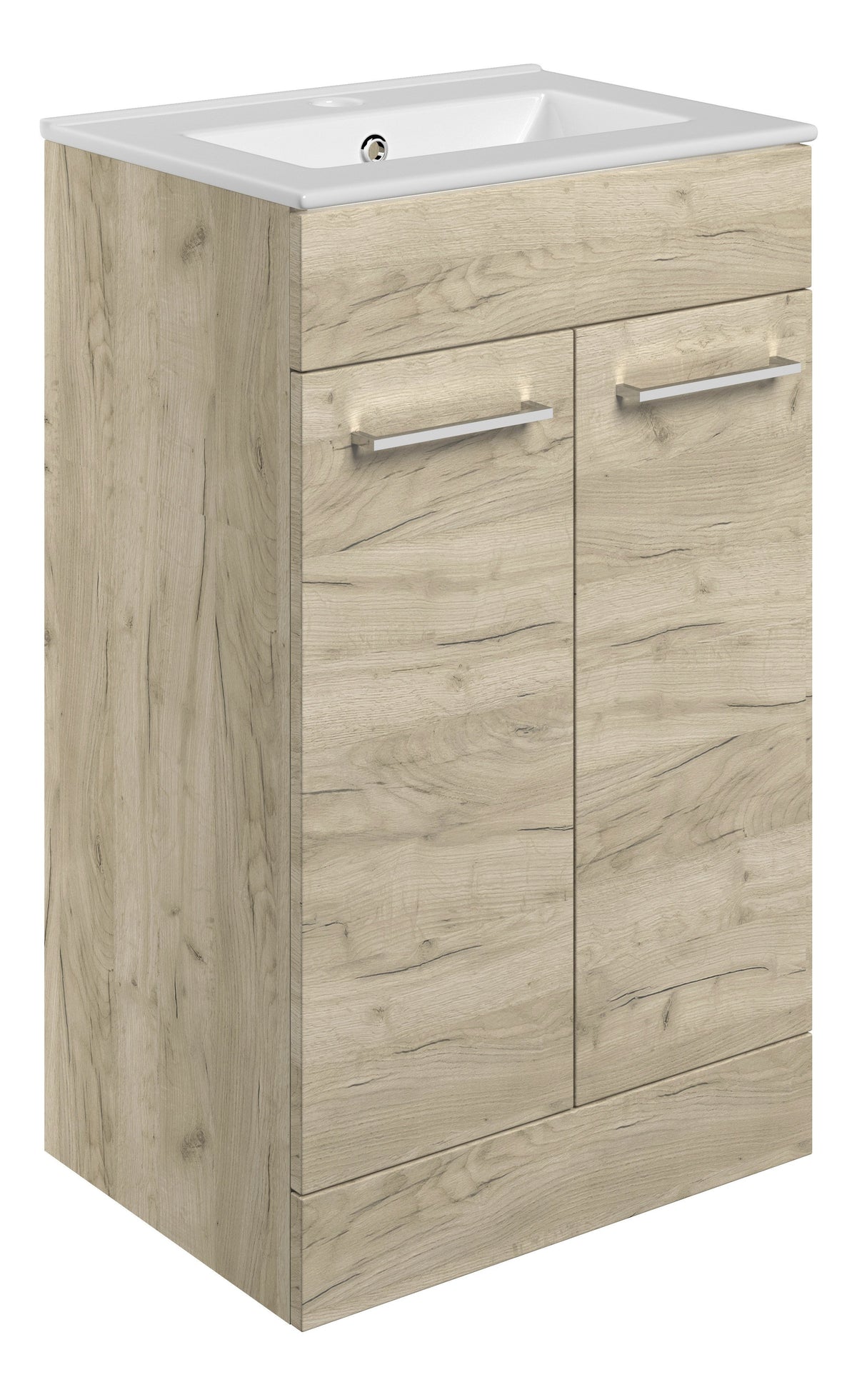 Volga 510mm Floor Standing 2 Door Basin Unit & 1TH Thin Edge Basin - Oak