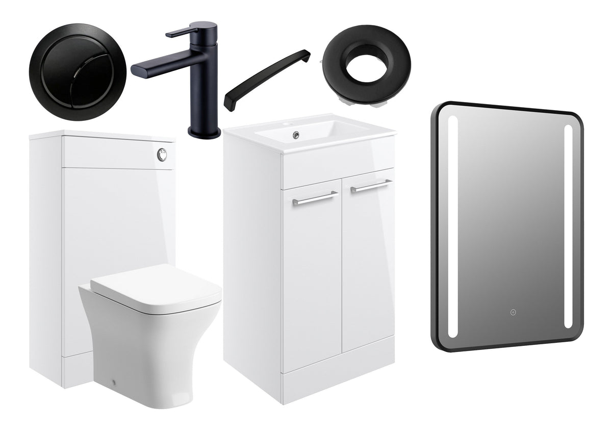 Volga 510mm F/S Furniture Pack - White Gloss w/Black Finishes