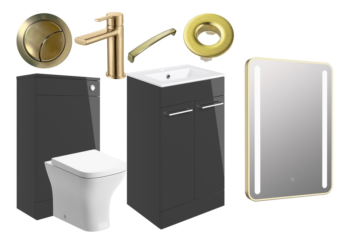 Volga 510mm F/S Furniture Pack - Anthracite Gloss w/Brushed Brass Finishes