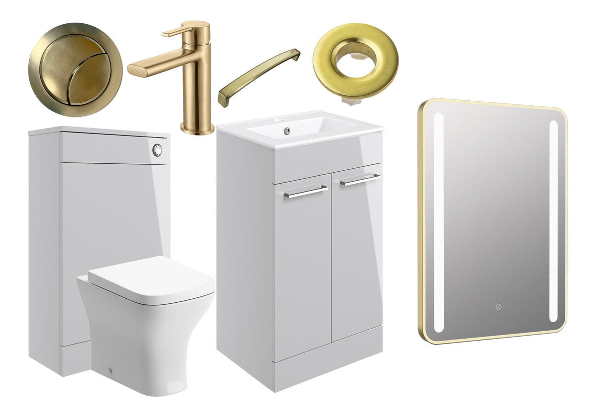 Volga 510mm F/S Furniture Pack - Grey Gloss w/Brushed Brass Finishes