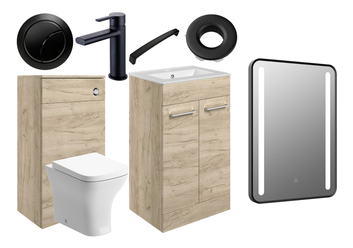 Volga 510mm F/S Furniture Pack - Oak w/Black Finishes