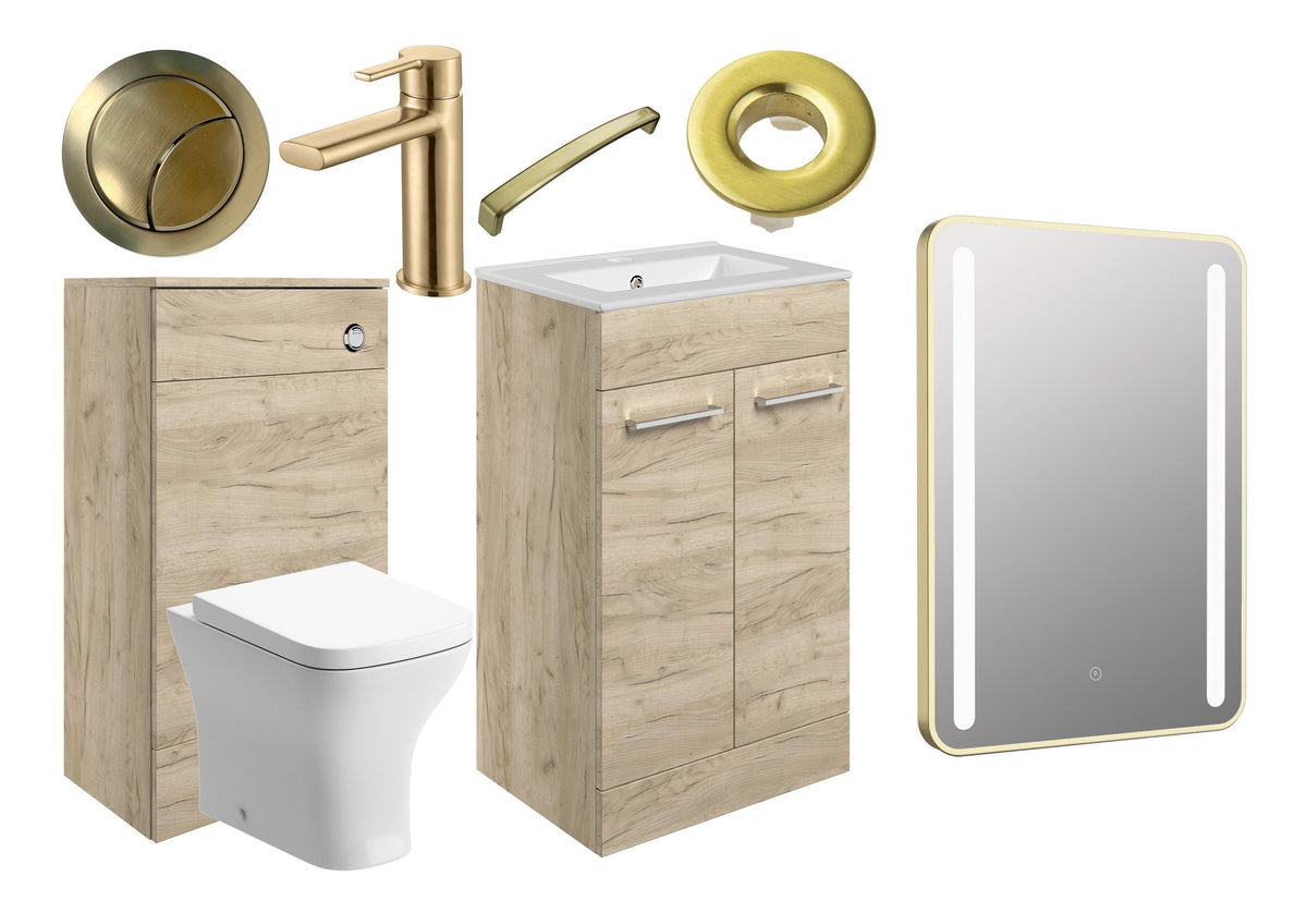 Volga 510mm F/S Furniture Pack - Oak w/Brushed Brass Finishes