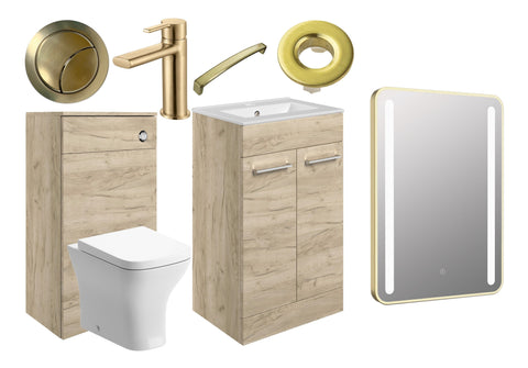 Volga 510mm F/S Furniture Pack - Oak w/Brushed Brass Finishes