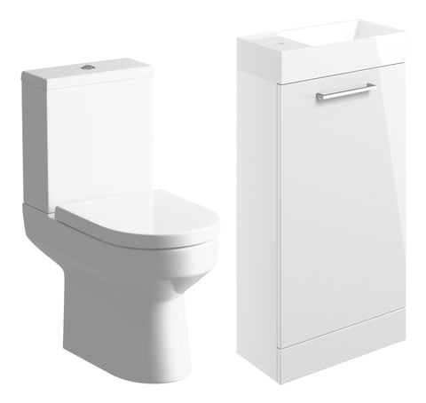 Volga 410mm F/S Basin Unit & C/C Toilet Pack - White Gloss