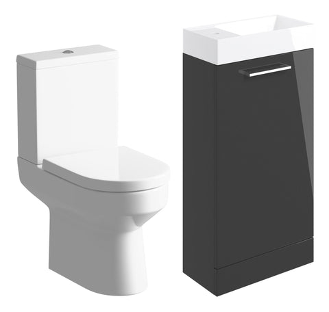 Volga 410mm F/S Basin Unit & C/C Toilet Pack - Anthracite Gloss