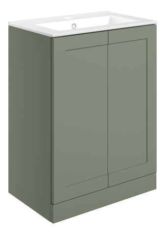 Maynard 615mm Floor Standing 2 Door Basin Unit & Basin - Matt Reed Green