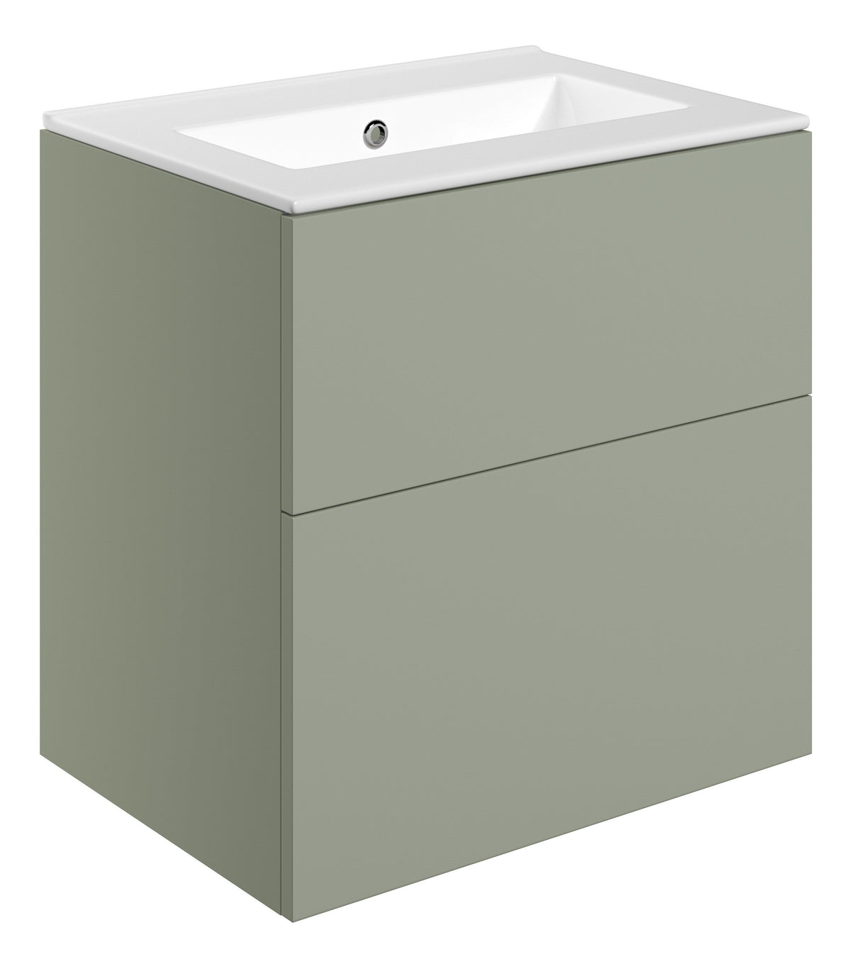 Stour 610mm Wall Hung 2 Drawer Basin Unit & 0TH Basin - Matt Olive Green