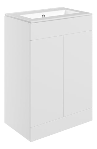 Stour 610mm Floor Standing 2 Door Basin Unit & 0TH Basin - Matt White