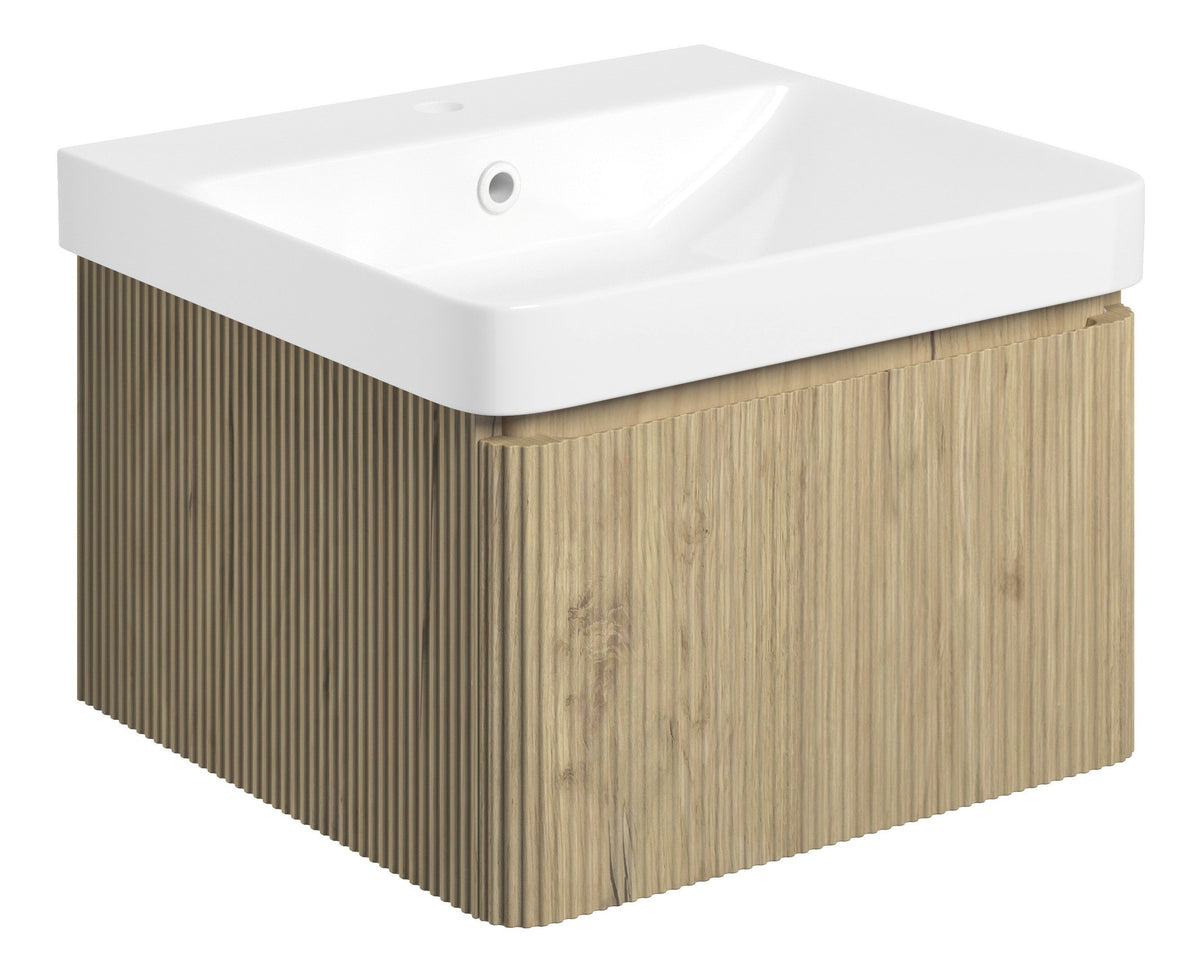 Kubes 500mm Wall Hung 1 Drawer Basin Unit & Basin - Textured Oak