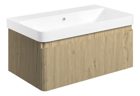 Kubes 805mm Wall Hung 1 Drawer Basin Unit & Basin - Textured Oak