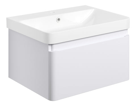 Cosie 605mm Wall Hung 1 Drawer Basin Unit & Basin - Matt White