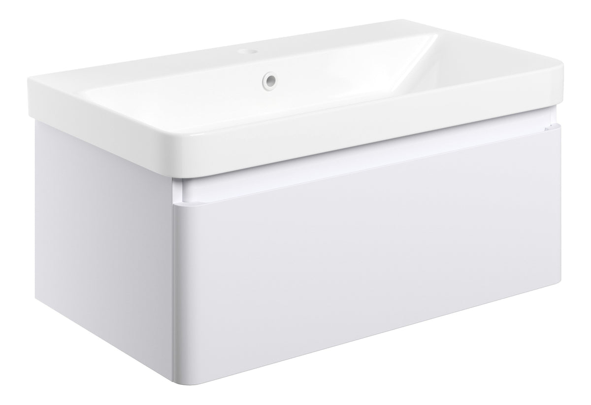 Cosie 805mm Wall Hung 1 Drawer Basin Unit & Basin - Matt White