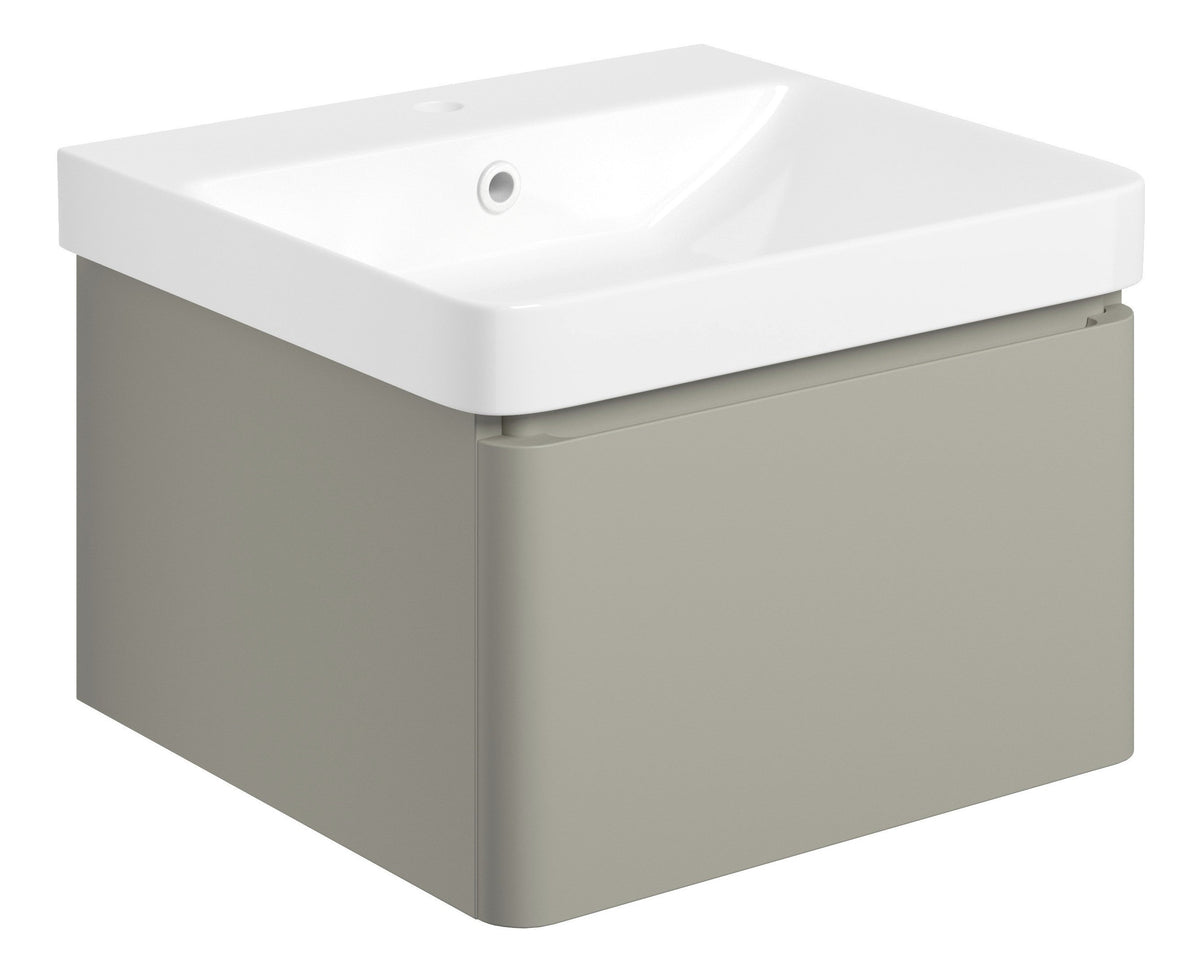 Cosie 500mm Wall Hung 1 Drawer Basin Unit & Basin - Matt Latte