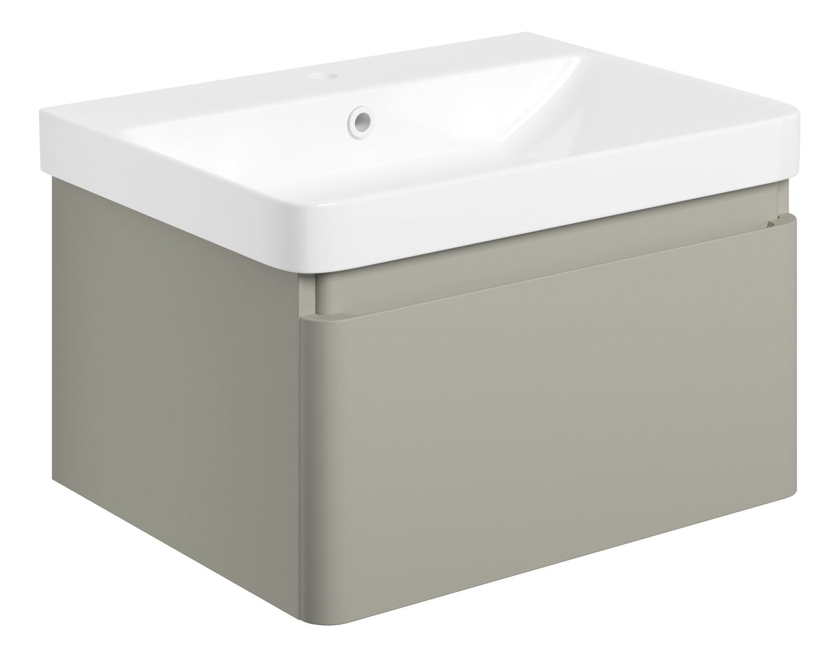 Cosie 605mm Wall Hung 1 Drawer Basin Unit & Basin - Matt Latte
