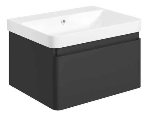 Cosie 605mm Wall Hung 1 Drawer Basin Unit & Basin - Matt Black