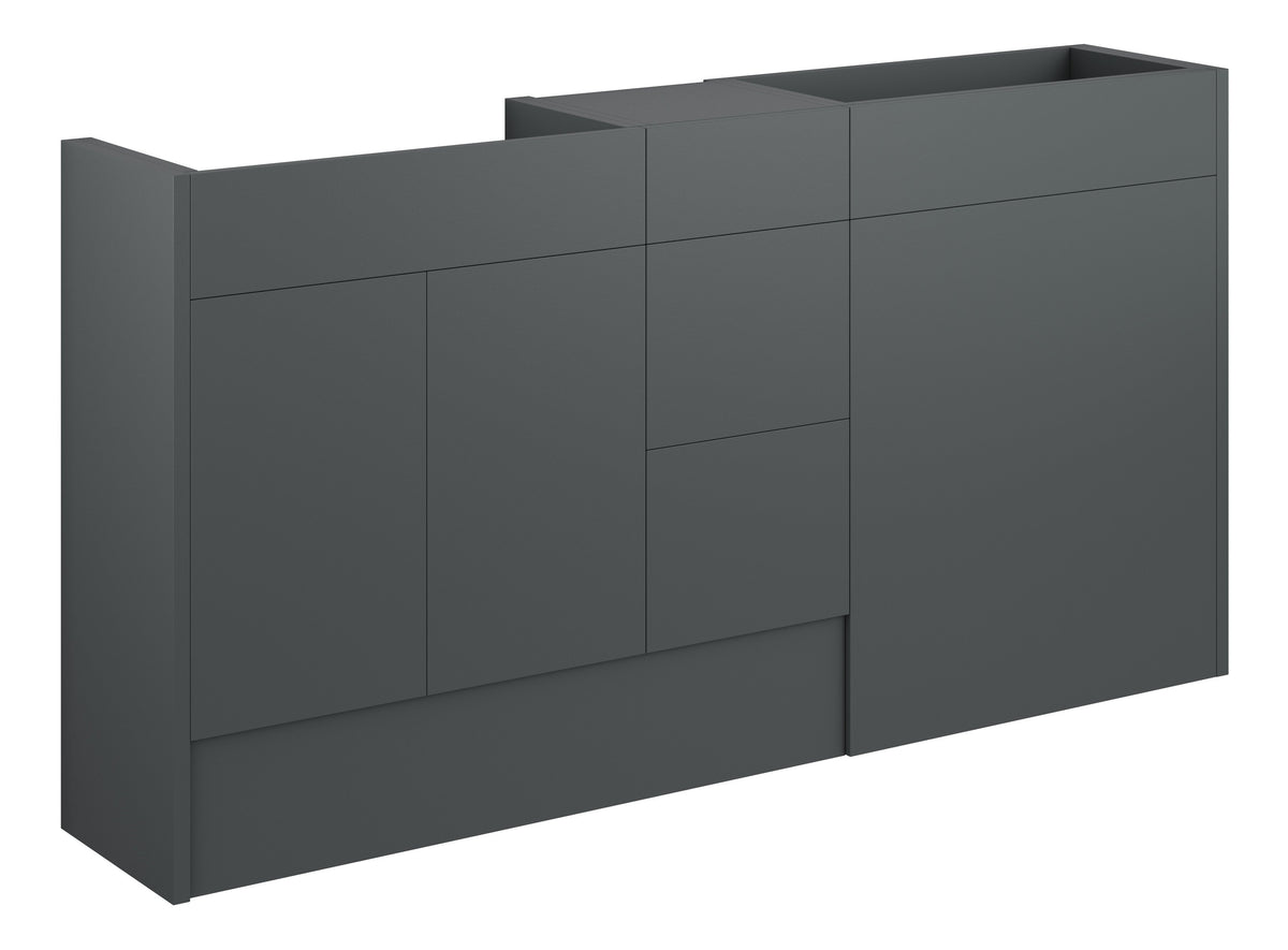 Eder 1536mm Standard Basin  WC & 3 Drawer Unit Pack - Matt Graphite Grey (Oak Cab)