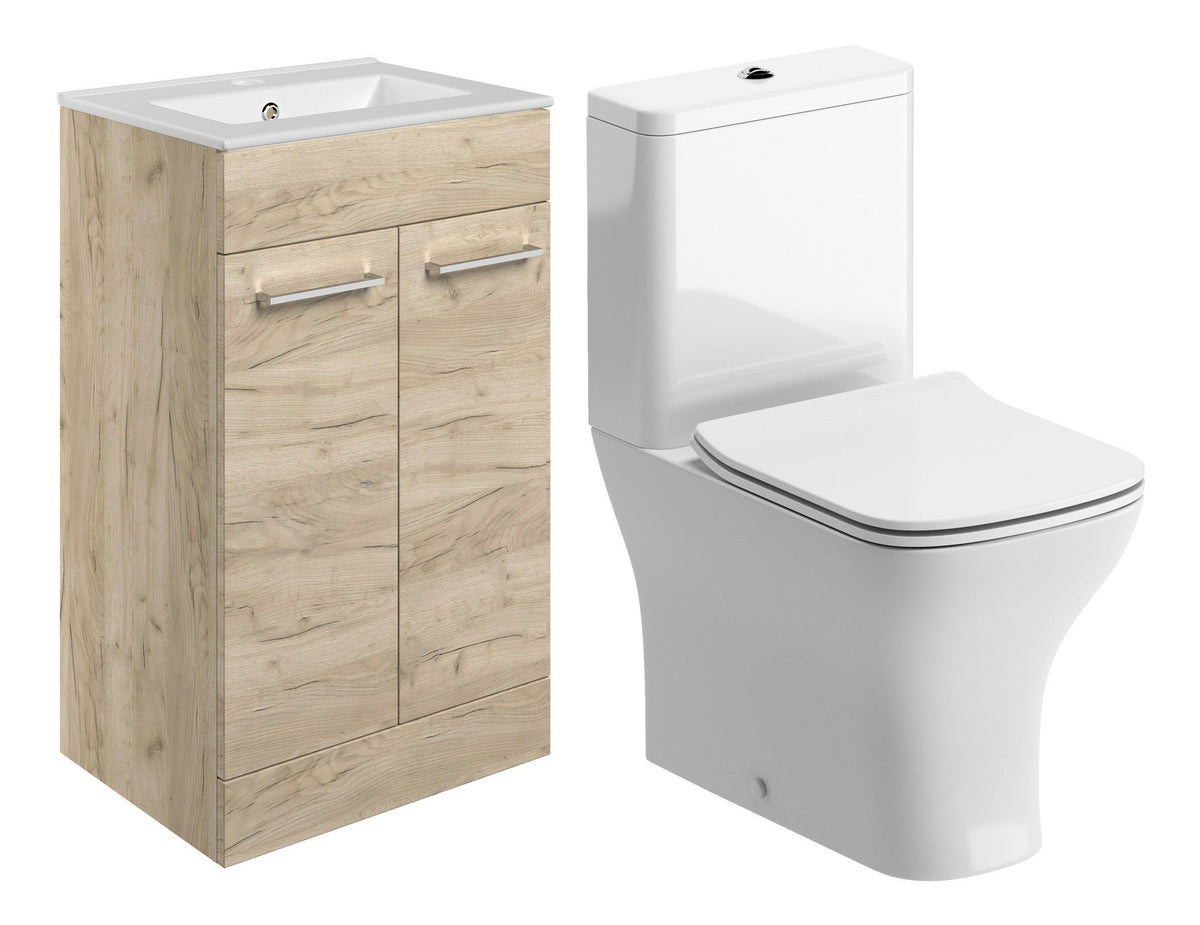 Volga 510mm Floor Standing Unit & Close Coupled WC Pack - Oak