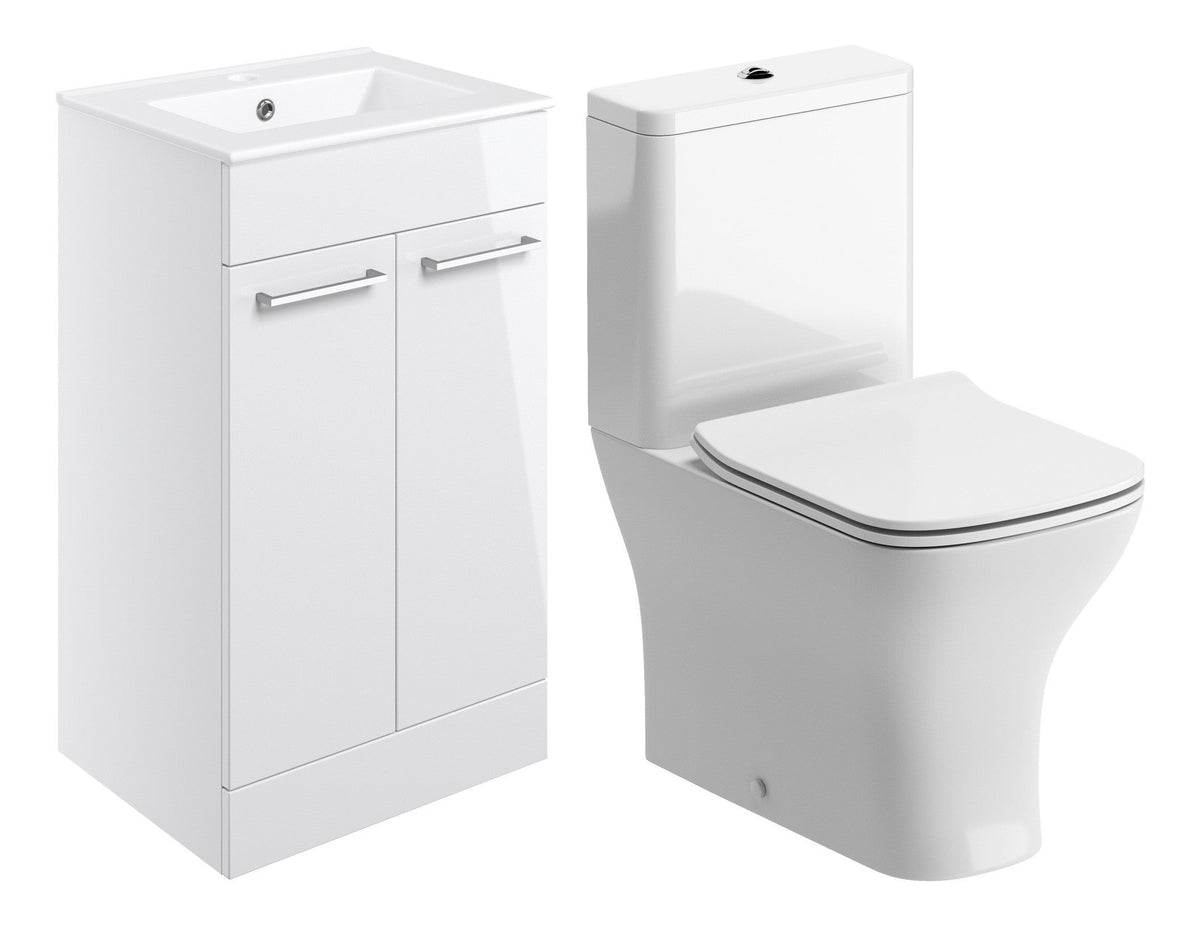 Volga 510mm Floor Standing Unit & Close Coupled WC Pack - White Gloss