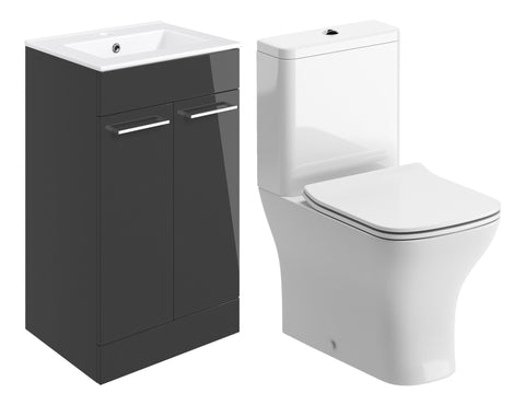 Volga 510mm Floor Standing Unit & Close Coupled WC Pack - Anthracite Gloss