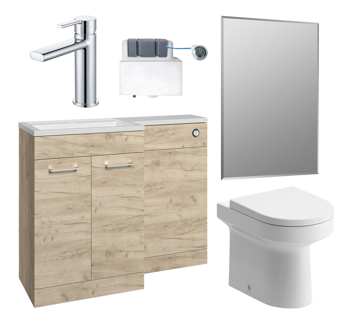 Ventura 1000mm Furniture & BTW WC Pack - Oak (LH)