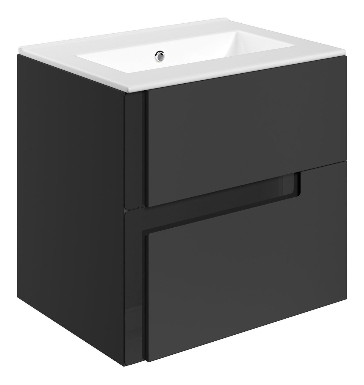 Distinct 615mm Wall Hung 2 Drawer Basin Unit & 0TH White Thin Edge Basin - Matt Black & Glass