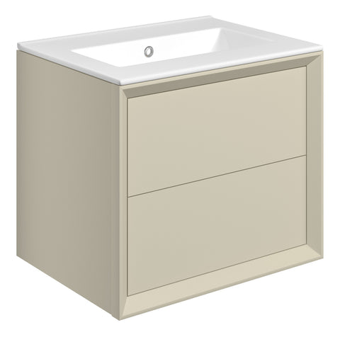 Press 610mm Wall Hung 2 Drawer Basin Unit & 0TH Thin Edge Basin - Matt Cotton