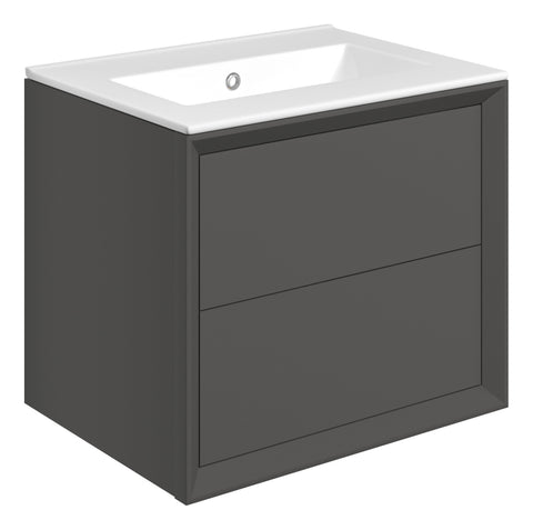 Press 610mm Wall Hung 2 Drawer Basin Unit & 0TH Thin Edge Basin - Matt Clay