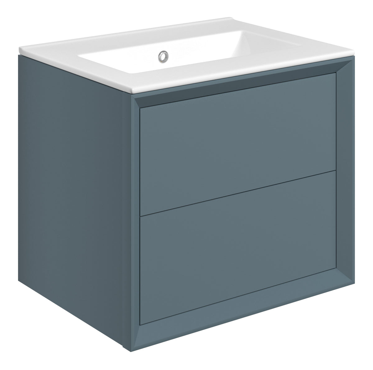 Press 610mm Wall Hung 2 Drawer Basin Unit & 0TH Thin Edge Basin - Matt Storm Blue