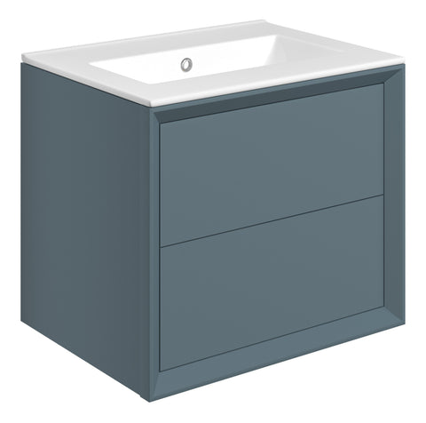 Press 610mm Wall Hung 2 Drawer Basin Unit & 0TH Thin Edge Basin - Matt Storm Blue