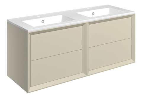 Press 1210mm Wall Hung 4 Drawer Basin Unit & 2TH Thin Edge Basin - Matt Cotton