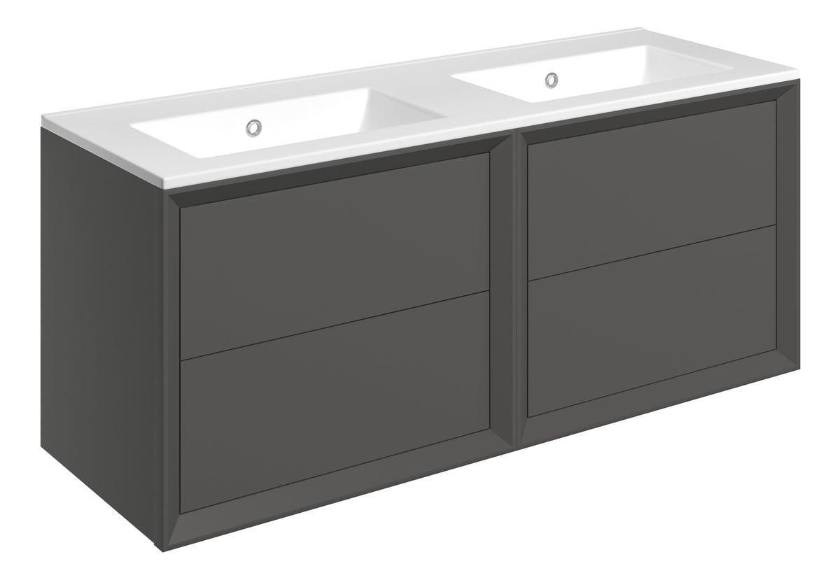 Press 1210mm Wall Hung 4 Drawer Basin Unit & 0TH Thin Edge Basin - Matt Clay