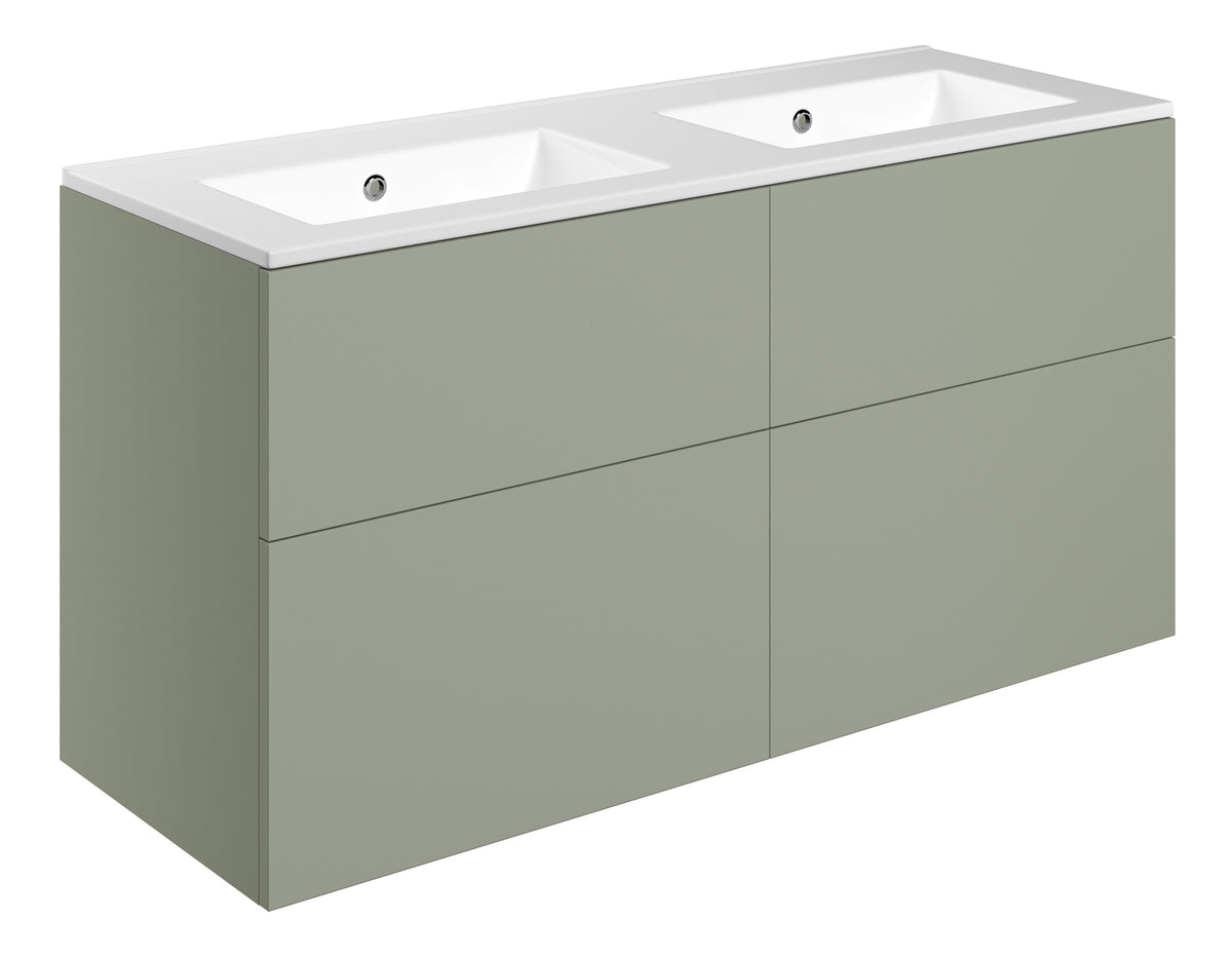 Stour 1210mm Wall Hung 4 Drawer Basin Unit & 0TH Basin - Matt Olive Green