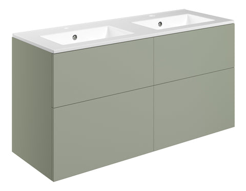 Stour 1210mm Wall Hung 4 Drawer Basin Unit & 2TH Basin - Matt Olive Green