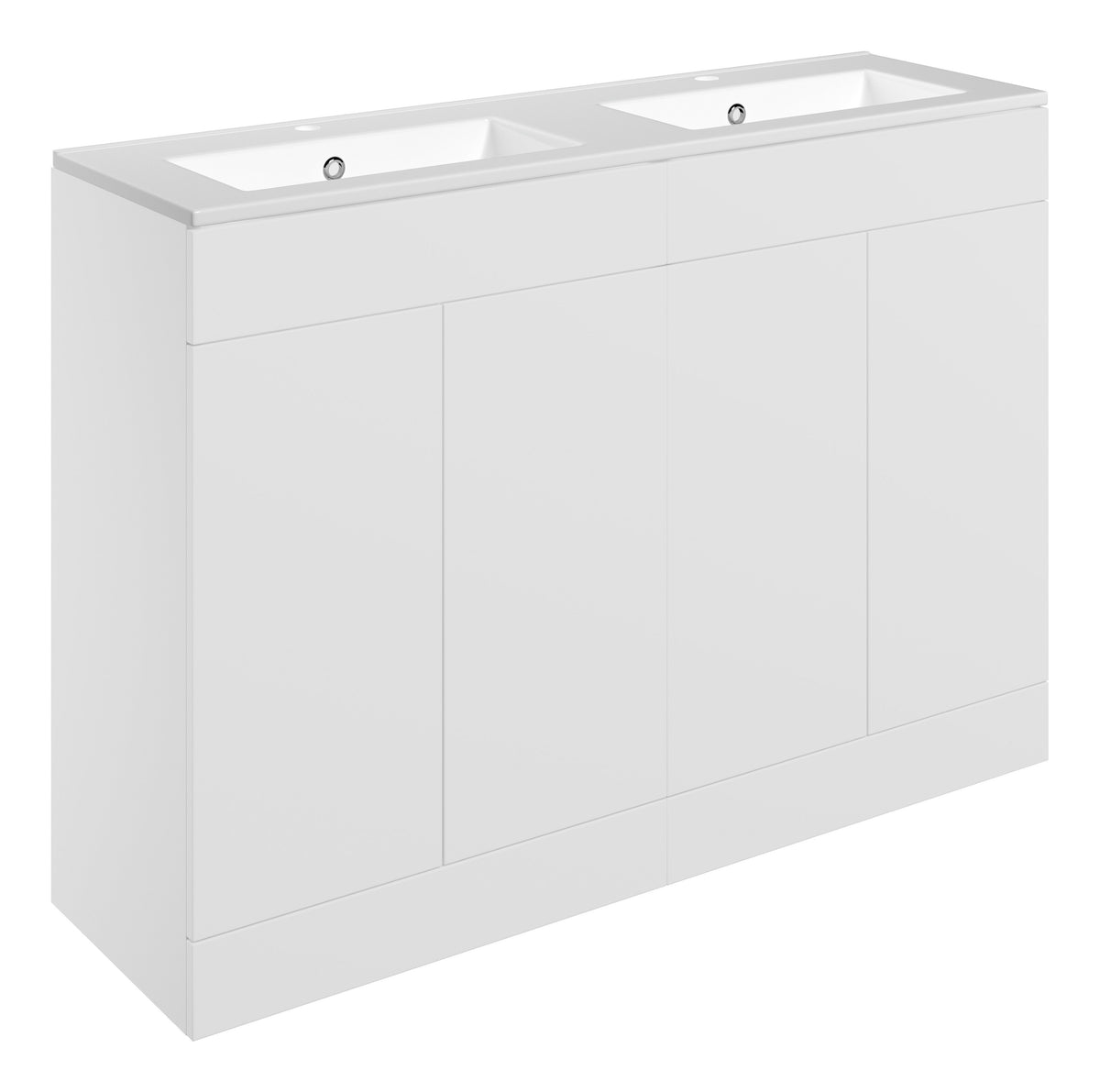 Stour 1210mm Floor Standing 4 Door Basin Unit & 2TH Basin - Matt White