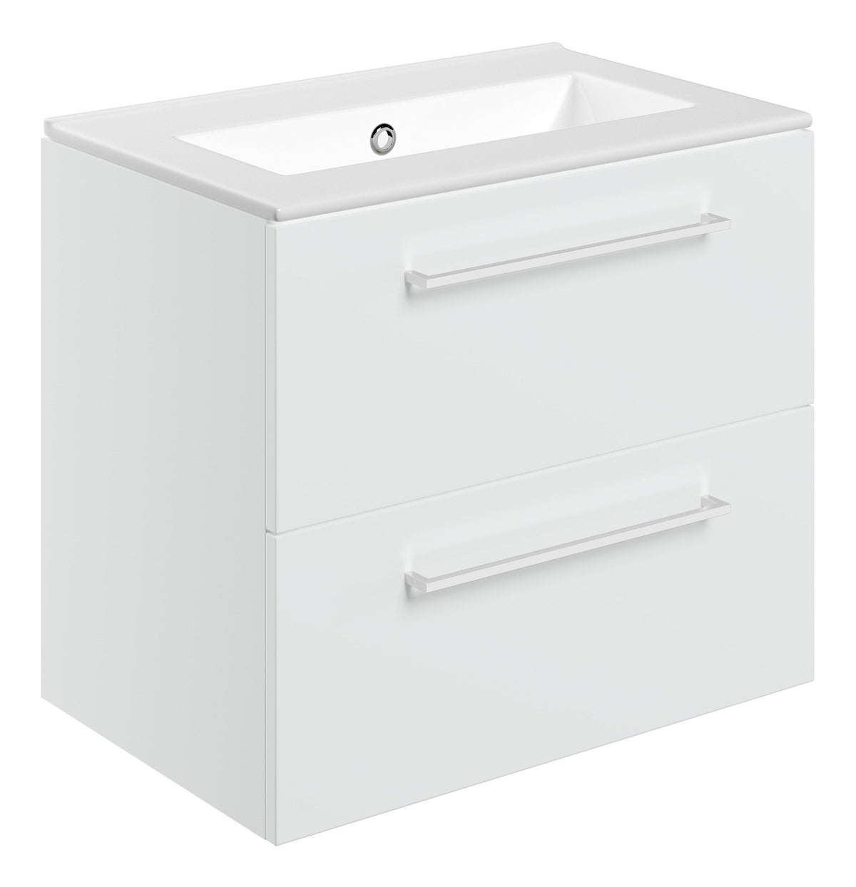 Volga 610mm Wall Hung 2 Drawer Basin Unit & 0TH Thin Edge Basin - White Gloss