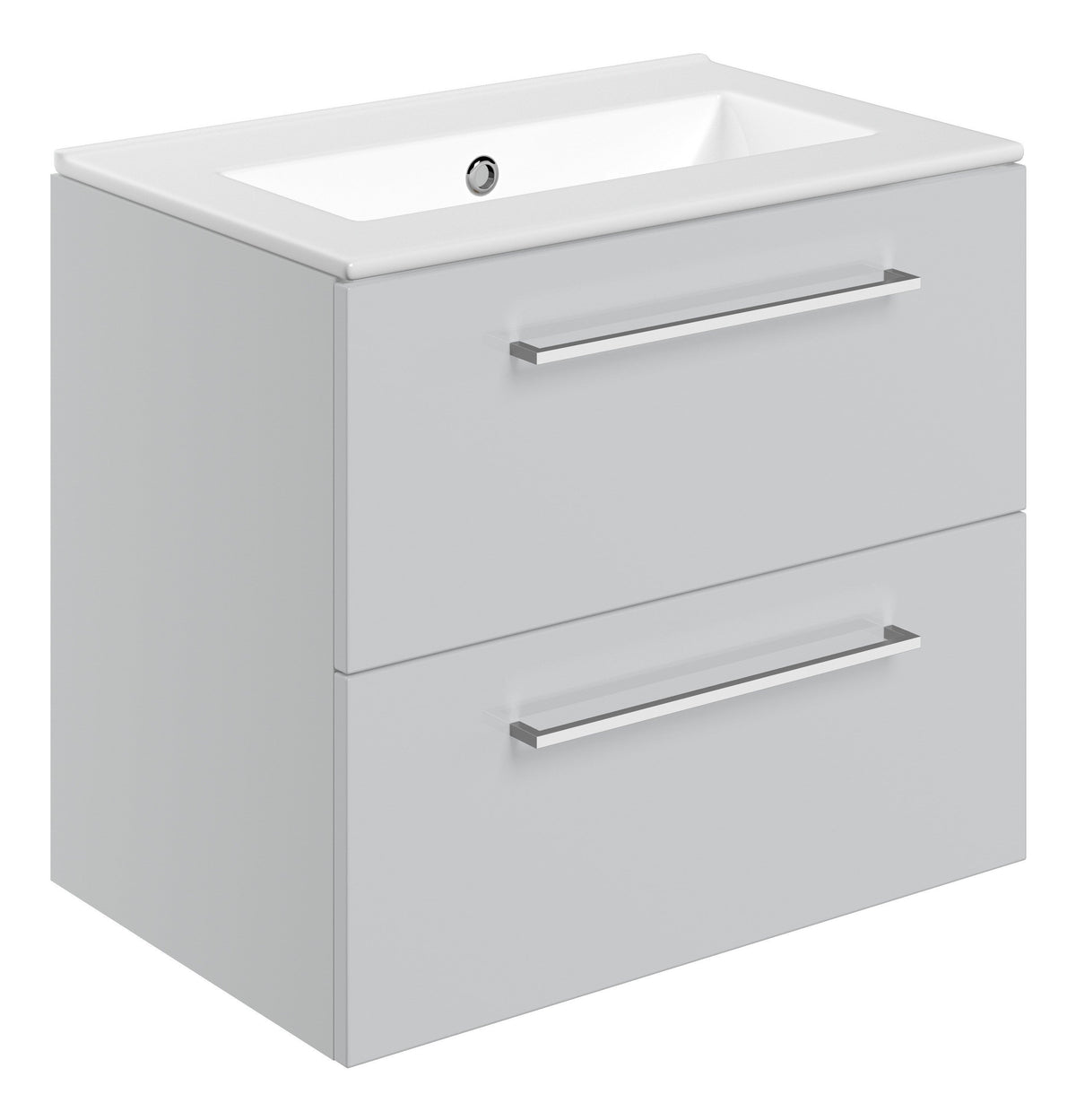 Volga 610mm Wall Hung 2 Drawer Basin Unit & 0TH Thin Edge Basin - Grey Gloss