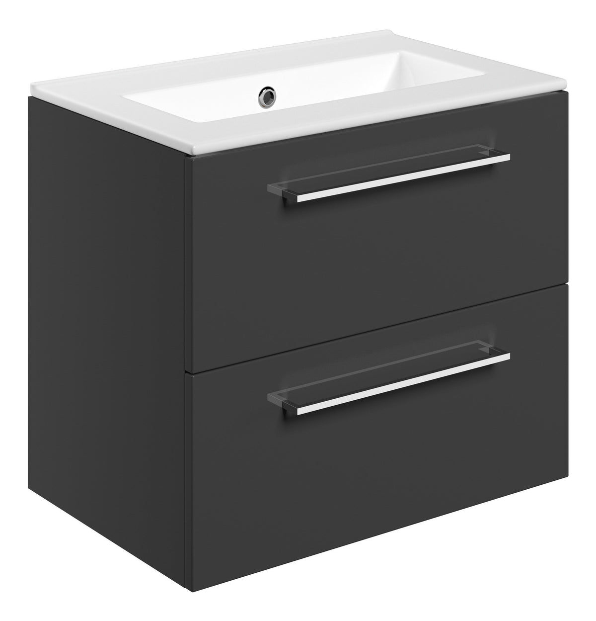 Volga 610mm Wall Hung 2 Drawer Basin Unit & 0TH Thin Edge Basin - Anthracite Gloss