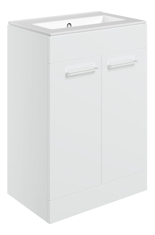 Volga 610mm Floor Standing 2 Door Basin Unit & 0TH Thin Edge Basin - White Gloss