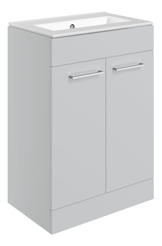 Volga 610mm Floor Standing 2 Door Basin Unit & 0TH Thin Edge Basin - Grey Gloss