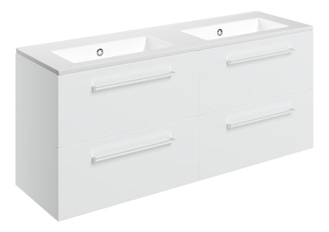 Volga 1210mm Wall Hung 4 Drawer Basin Unit & 0TH Thin Edge Basin - White Gloss