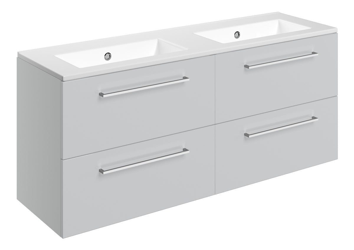 Volga 1210mm Wall Hung 4 Drawer Basin Unit & 0TH Thin Edge Basin - Grey Gloss