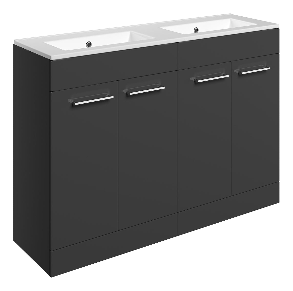 Volga 1210mm Floor Standing 4 Door Basin Unit & 0TH Thin Edge Basin - Anthracite Gloss